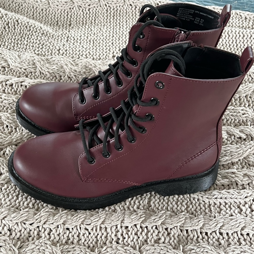 Burgundy Lace-up Boots